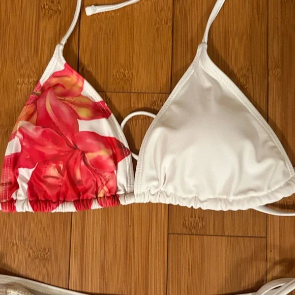 Nova Swim White String Bikini with Pink-Red Floral Print M - Picture 2 of 5